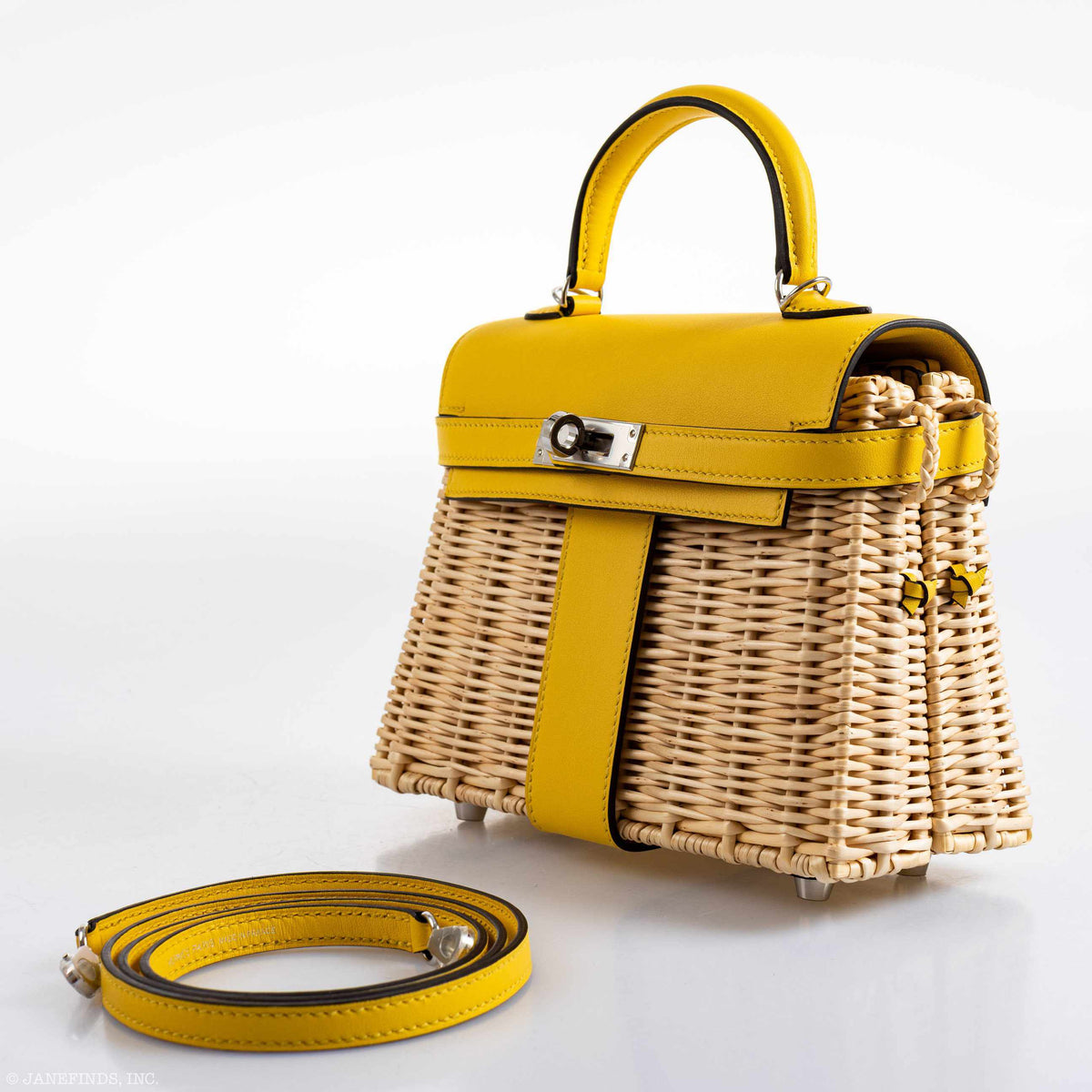 Hermes Kelly 20 Mini Picnic Jaune de Naples, Swift & Osier Wicker Palladium Hardware Hermes