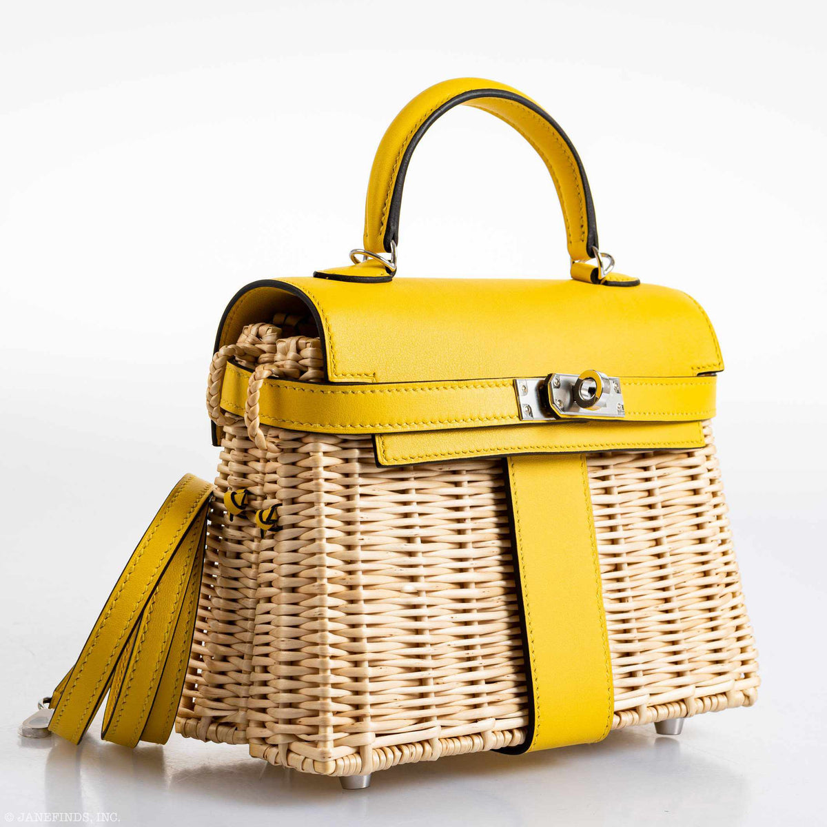 Hermes Kelly 20 Mini Picnic Jaune de Naples, Swift & Osier Wicker Palladium Hardware Hermes