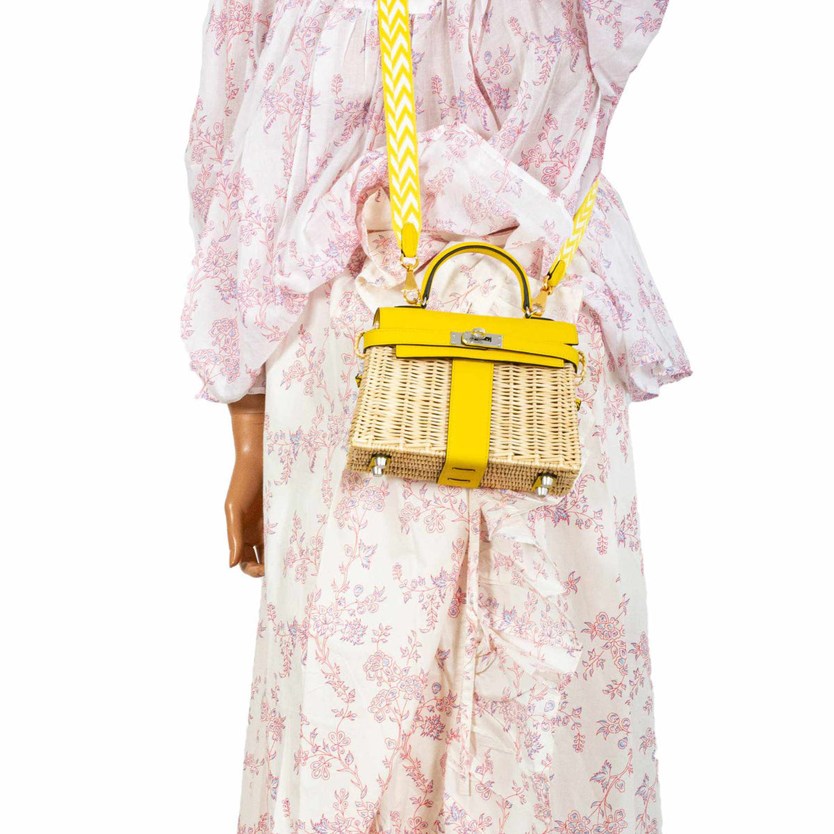 Hermes Kelly 20 Mini Picnic Jaune de Naples, Swift & Osier Wicker Palladium Hardware Hermes