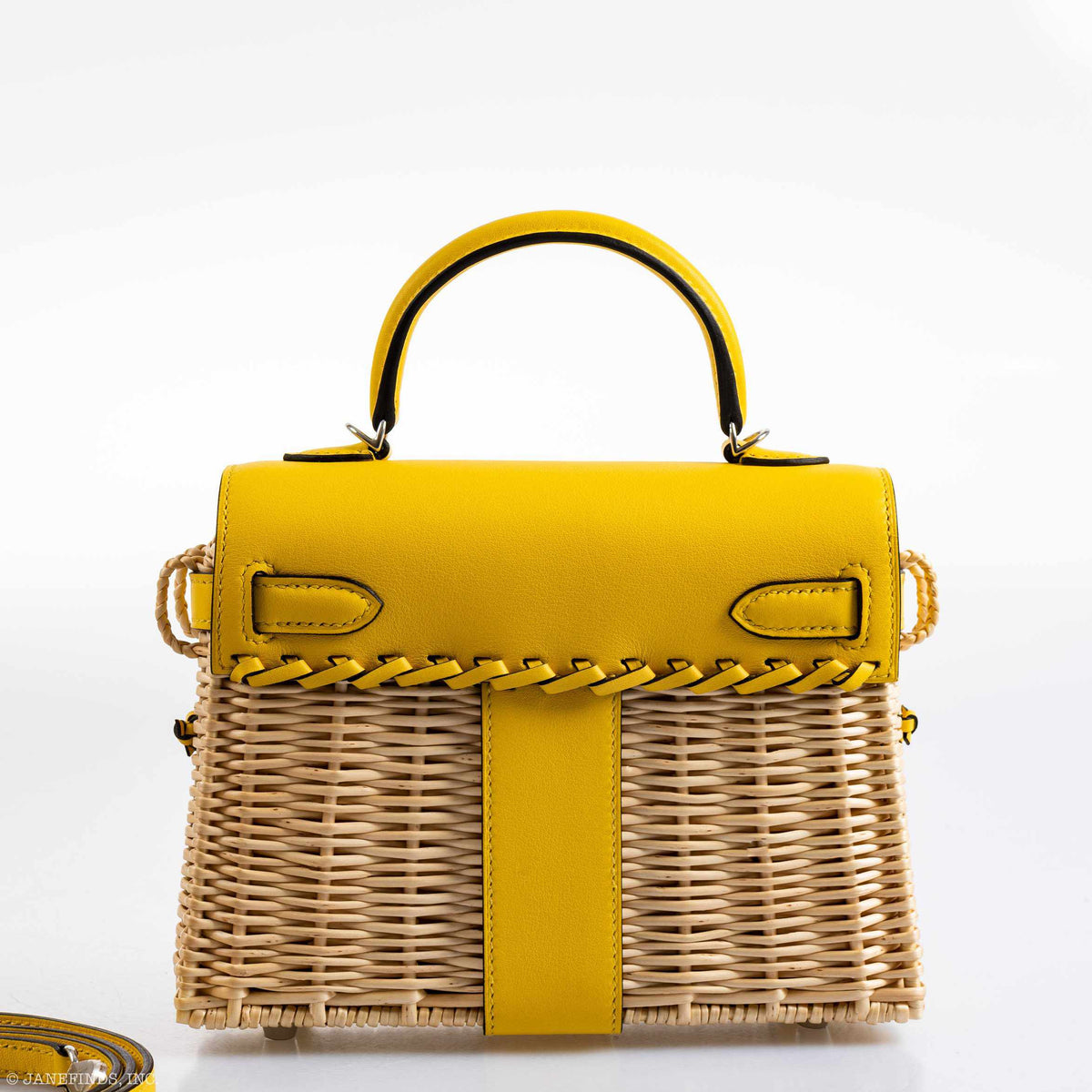Hermes Kelly 20 Mini Picnic Jaune de Naples, Swift & Osier Wicker Palladium Hardware Hermes