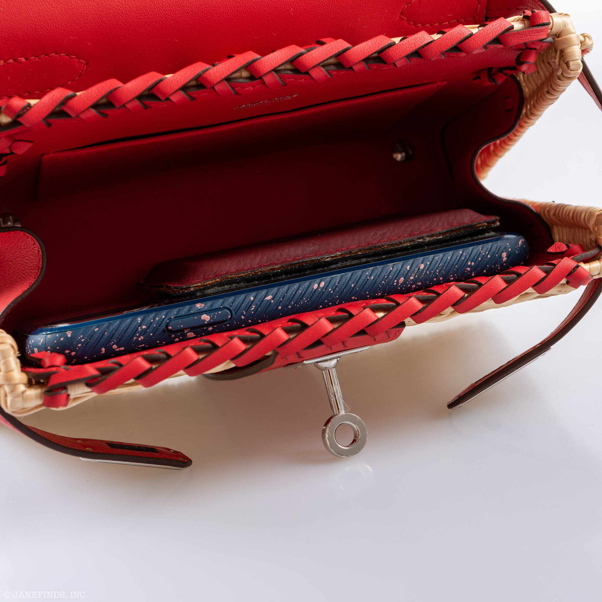 Hermes Kelly 20 Mini Picnic Rouge De Coeur, Swift & Osier Wicker Palladium Hardware Hermes