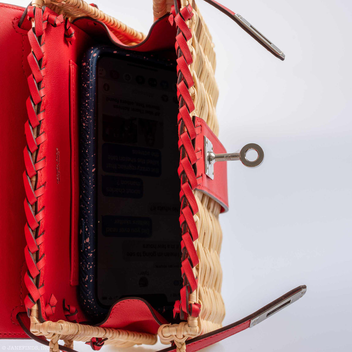 Hermes Kelly 20 Mini Picnic Rouge De Coeur, Swift & Osier Wicker Palladium Hardware Hermes