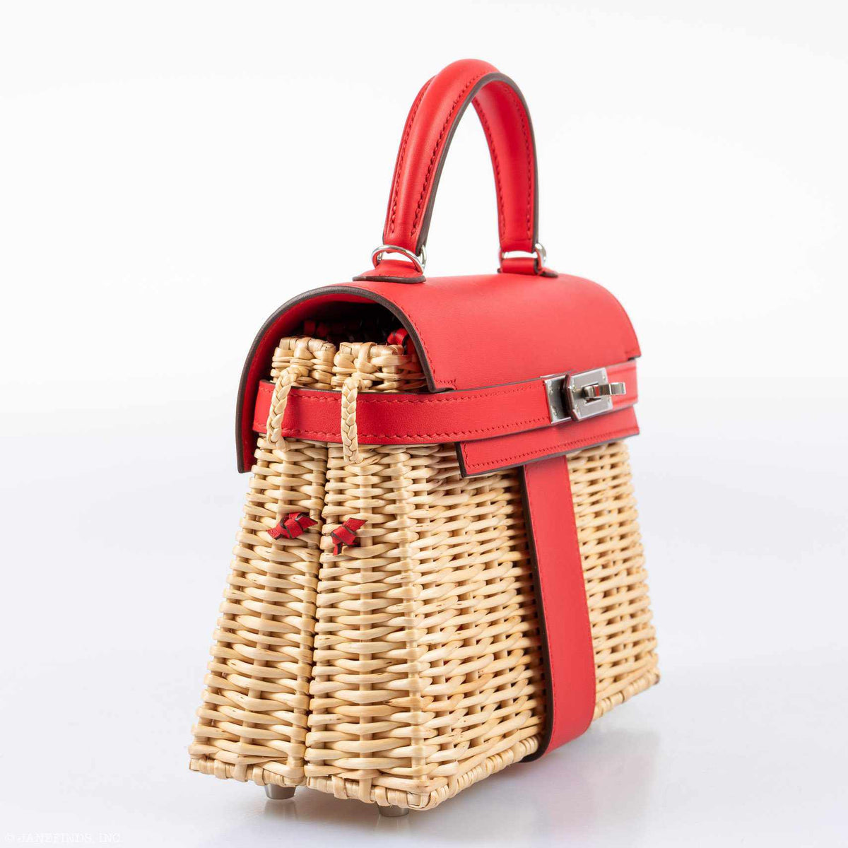 Hermes Kelly 20 Mini Picnic Rouge De Coeur, Swift & Osier Wicker Palladium Hardware Hermes