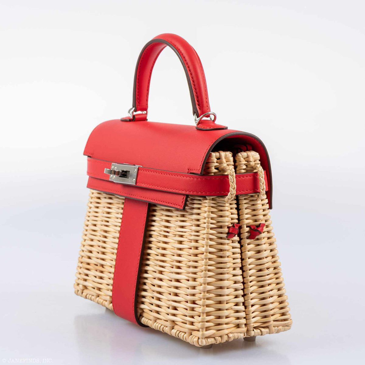 Hermes Kelly 20 Mini Picnic Rouge De Coeur, Swift & Osier Wicker Palladium Hardware Hermes