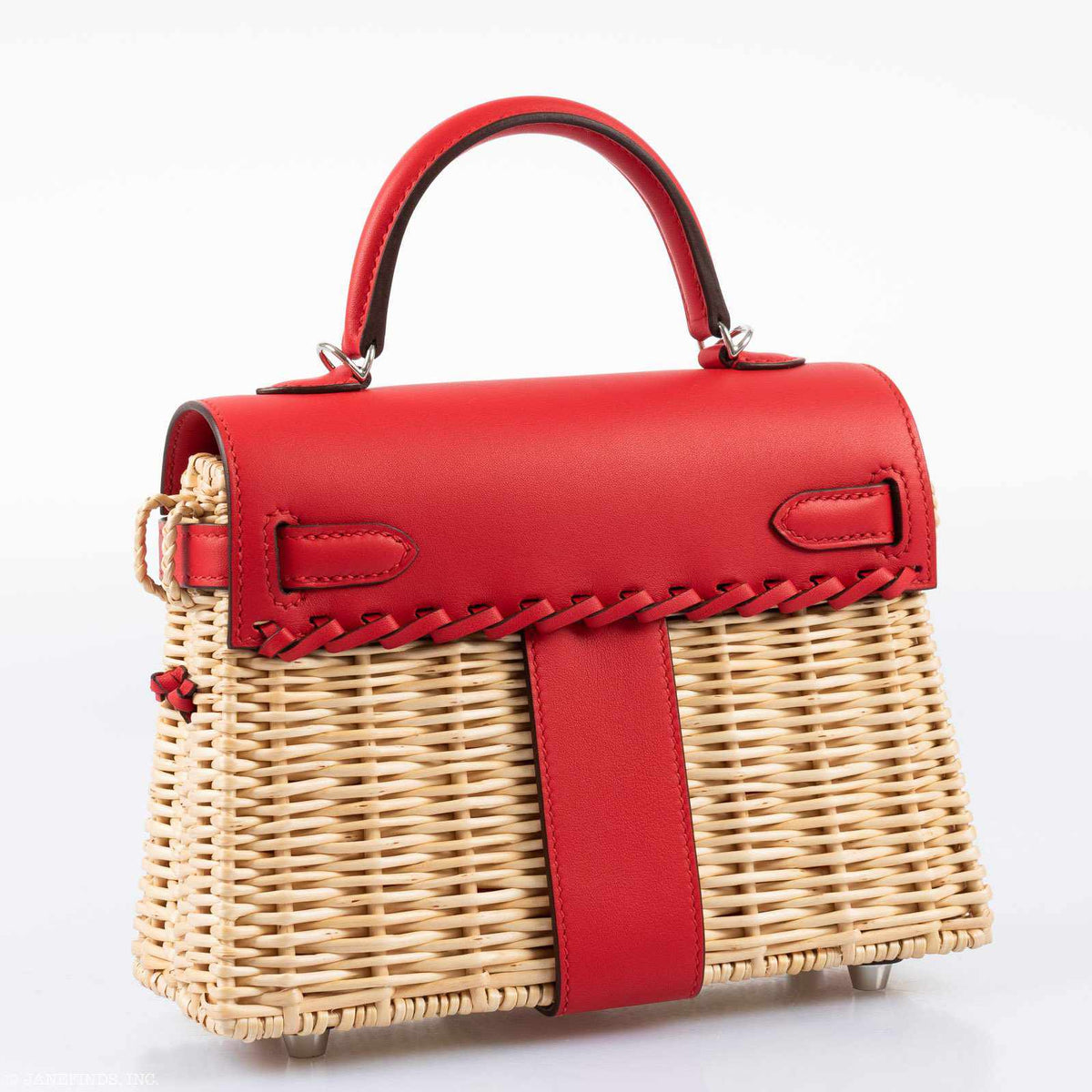 Hermes Kelly 20 Mini Picnic Rouge De Coeur, Swift & Osier Wicker Palladium Hardware Hermes