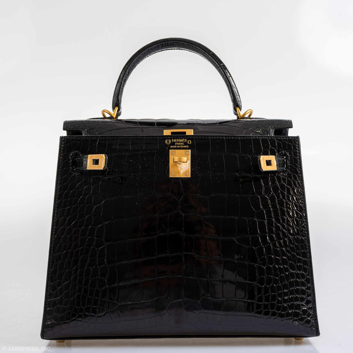 Hermes Kelly 25 HSS Sellier Black Shiny Alligator Brushed Gold Hardware Hermes