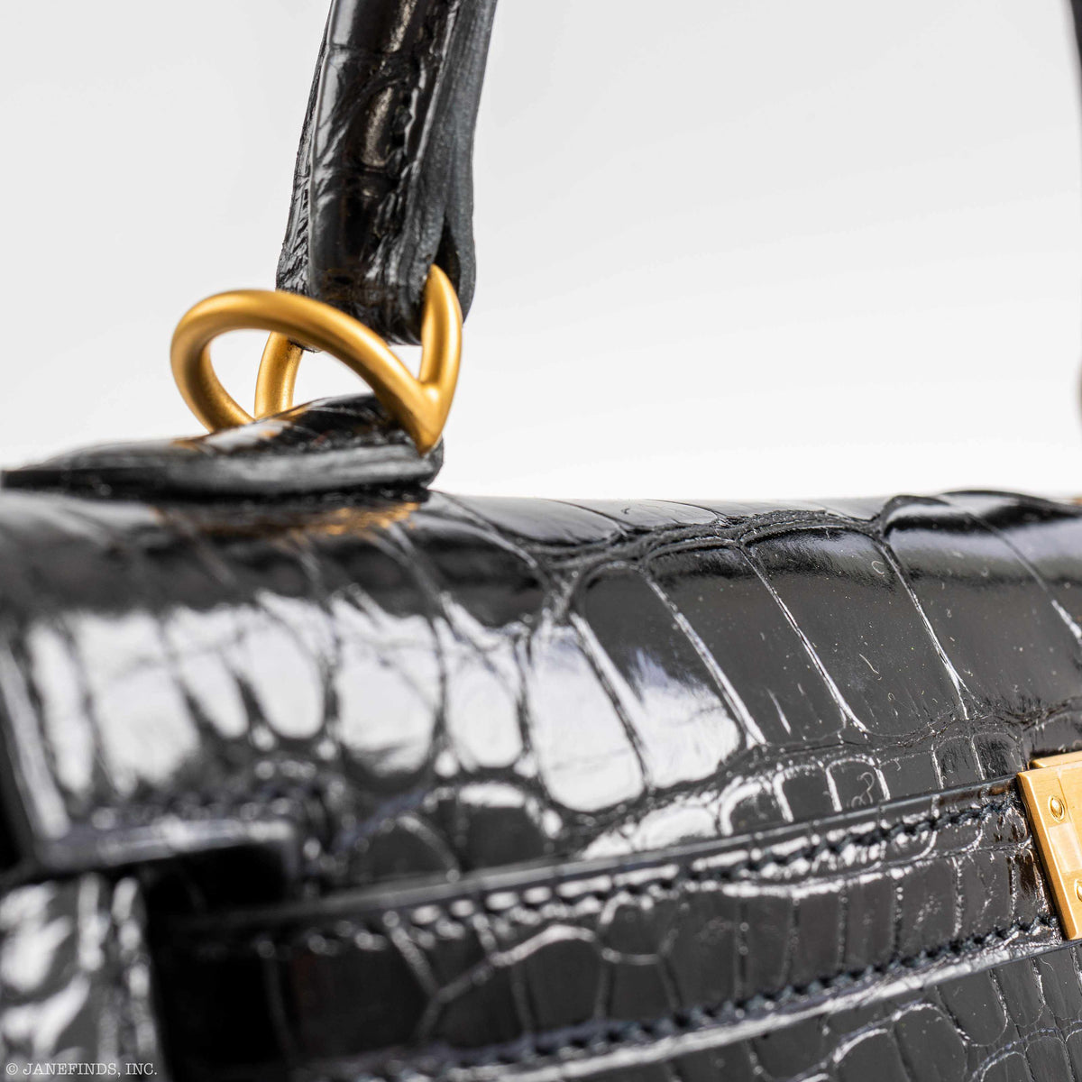 Hermes Kelly 25 HSS Sellier Black Shiny Alligator Brushed Gold Hardware Hermes