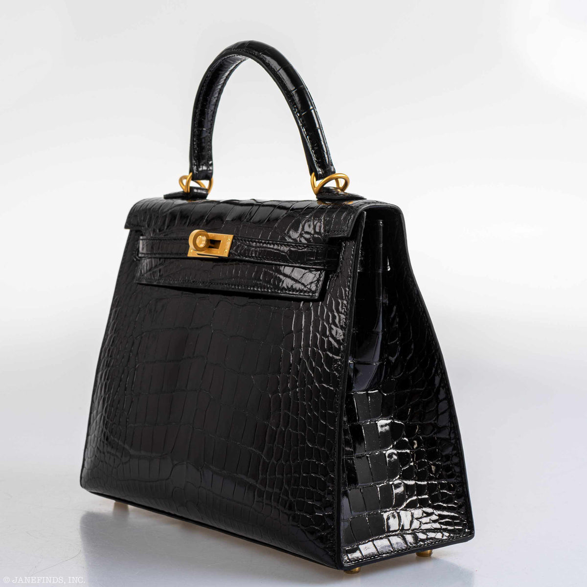 Hermes Kelly 25 HSS Sellier Black Shiny Alligator Brushed Gold Hardware Hermes