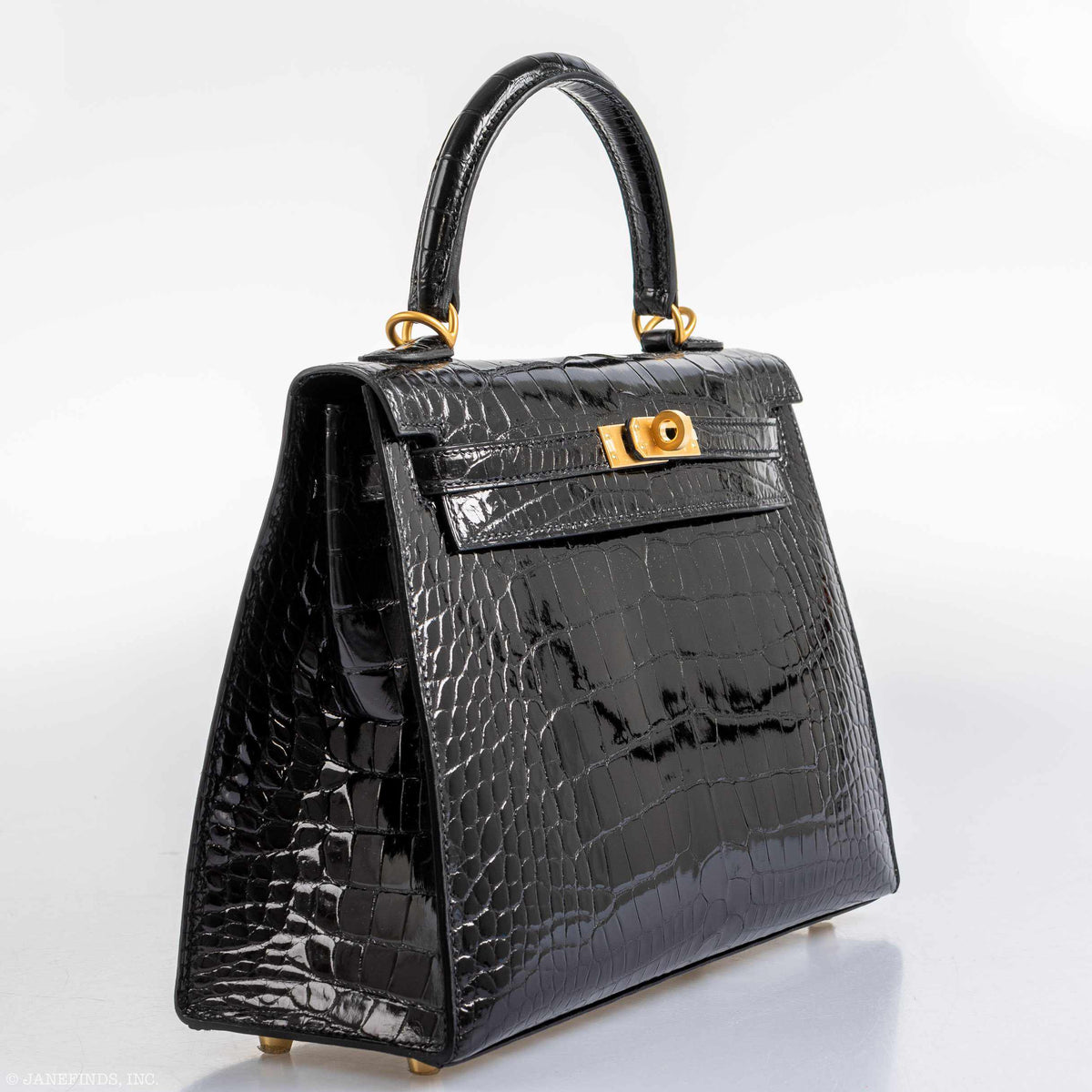 Hermes Kelly 25 HSS Sellier Black Shiny Alligator Brushed Gold Hardware Hermes