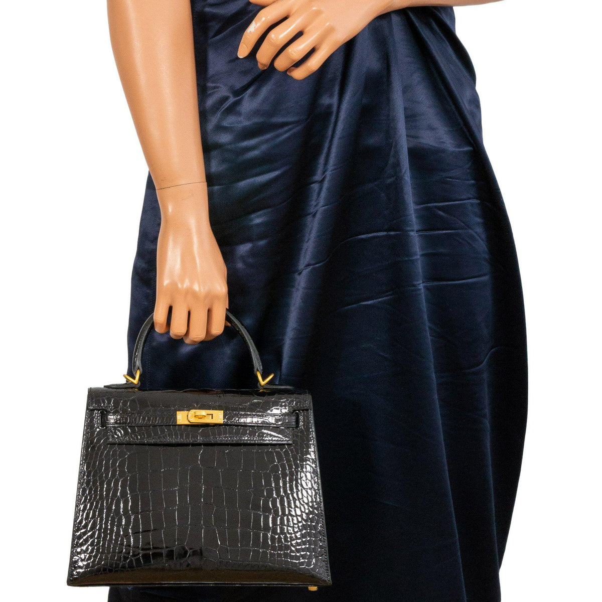Hermes Kelly 25 HSS Sellier Black Shiny Alligator Brushed Gold Hardware Hermes