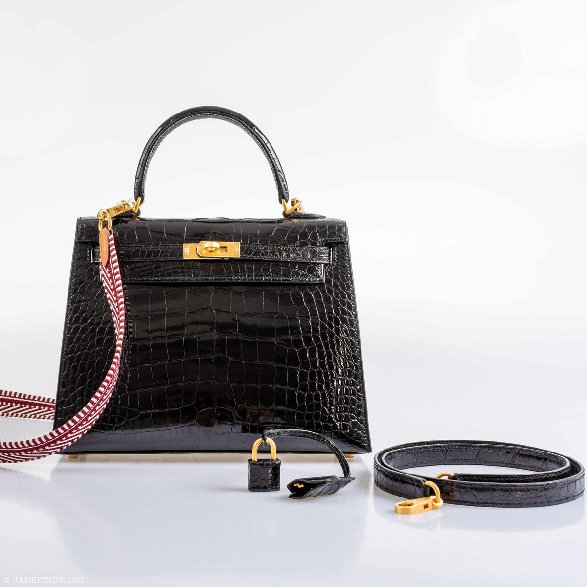 Hermes Kelly 25 HSS Sellier Black Shiny Alligator Brushed Gold Hardware Hermes
