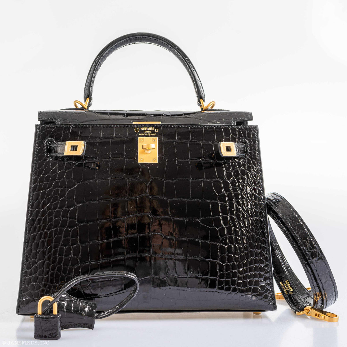 Hermes Kelly 25 HSS Sellier Black Shiny Alligator Brushed Gold Hardware Hermes