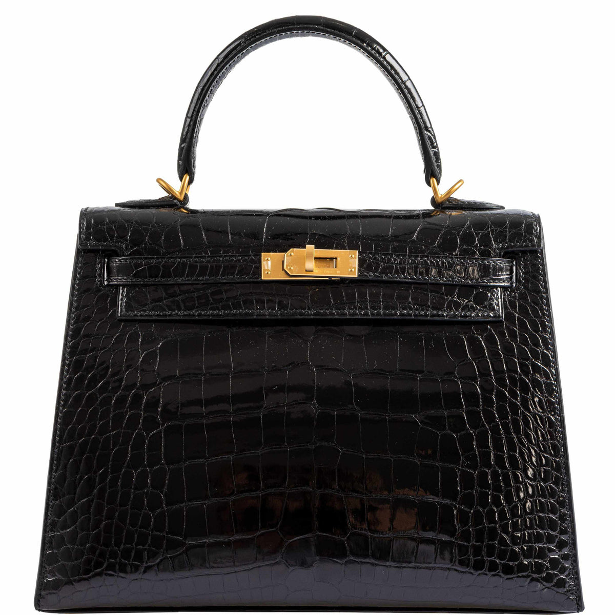 Hermes Kelly 25 HSS Sellier Black Shiny Alligator Brushed Gold Hardware Hermes