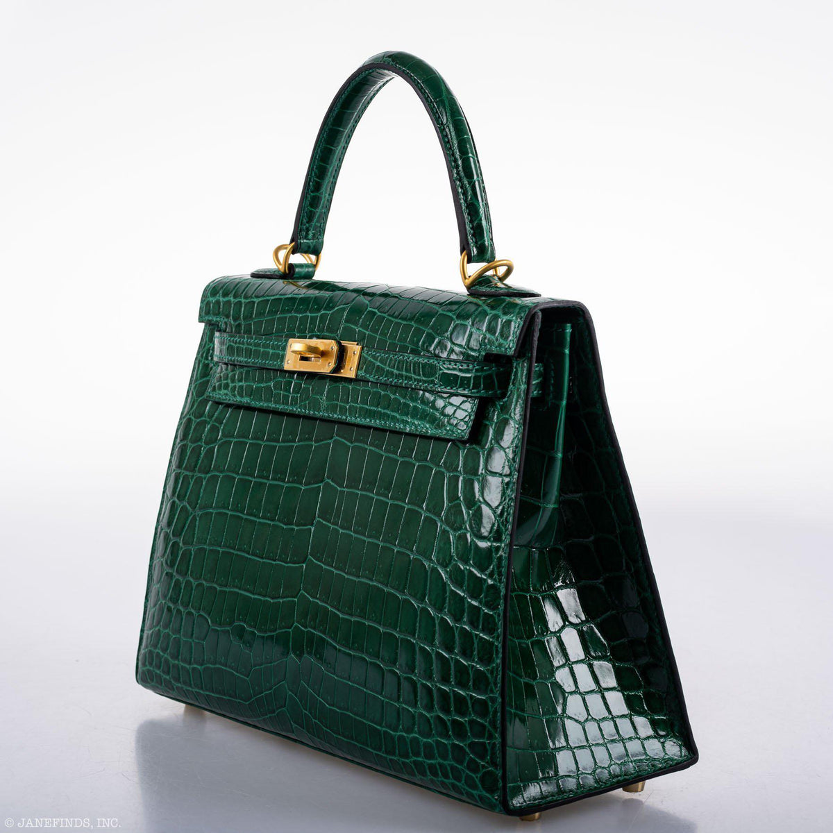 Hermes Kelly 25 HSS Sellier Emerald Nilo Crocodile & Cassis Brushed Gold Hardware Hermes