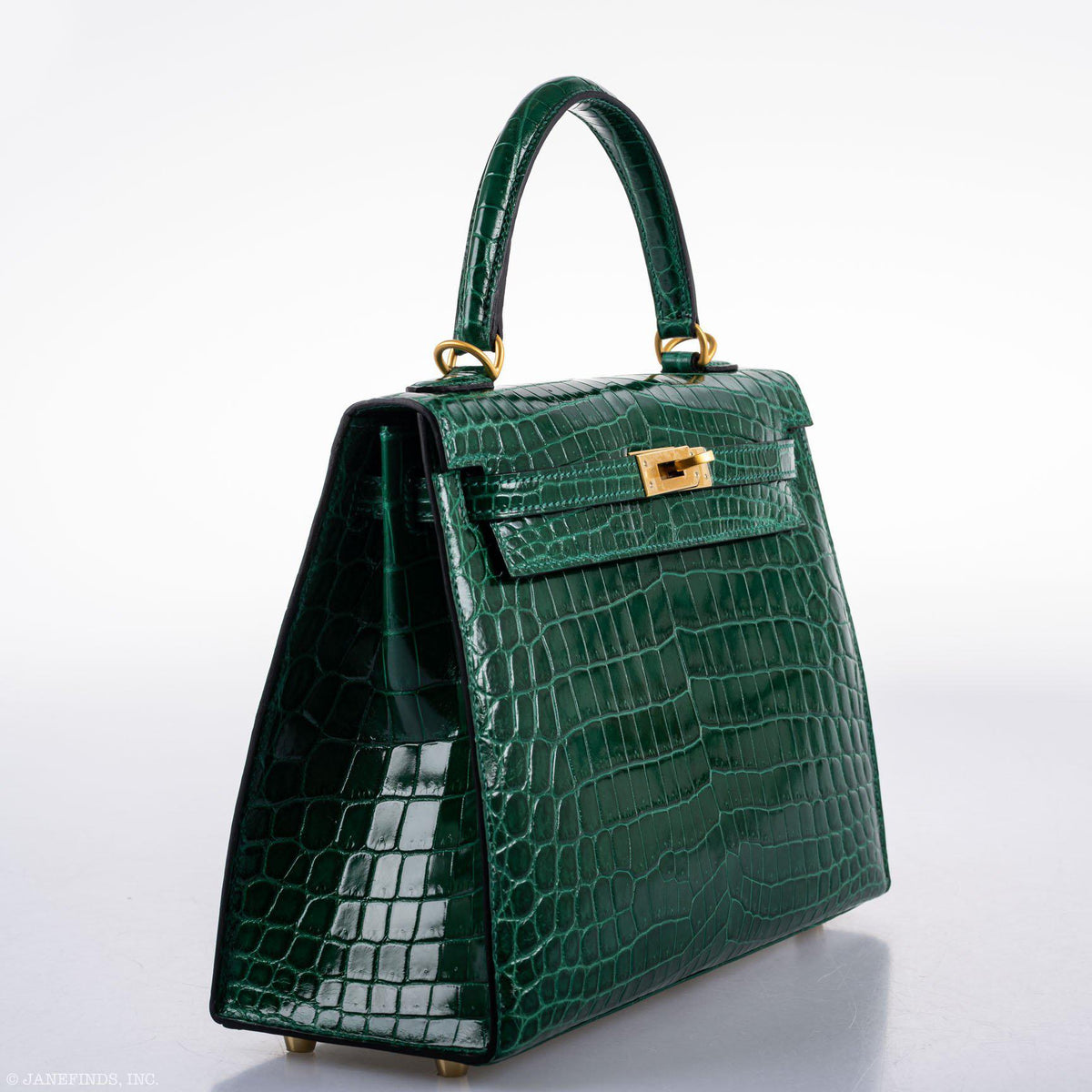 Hermes Kelly 25 HSS Sellier Emerald Nilo Crocodile & Cassis Brushed Gold Hardware Hermes