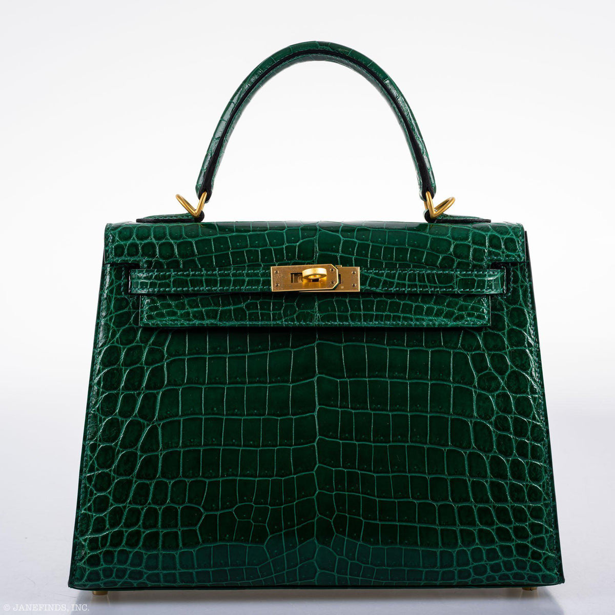 Hermes Kelly 25 HSS Sellier Emerald Nilo Crocodile & Cassis Brushed Gold Hardware Hermes