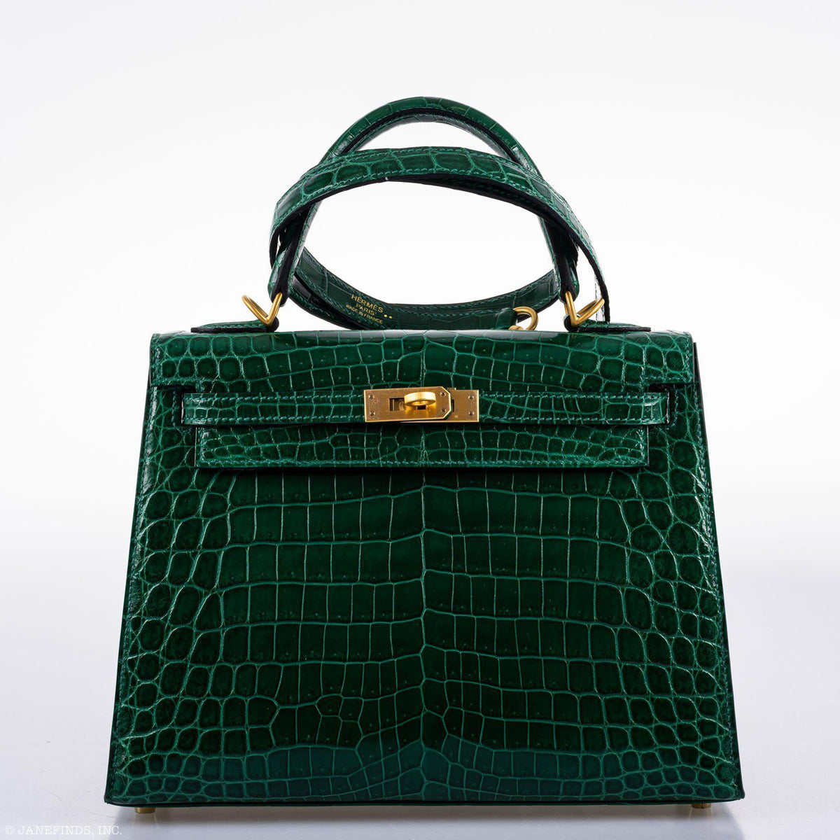 Hermes Kelly 25 HSS Sellier Emerald Nilo Crocodile & Cassis Brushed Gold Hardware Hermes