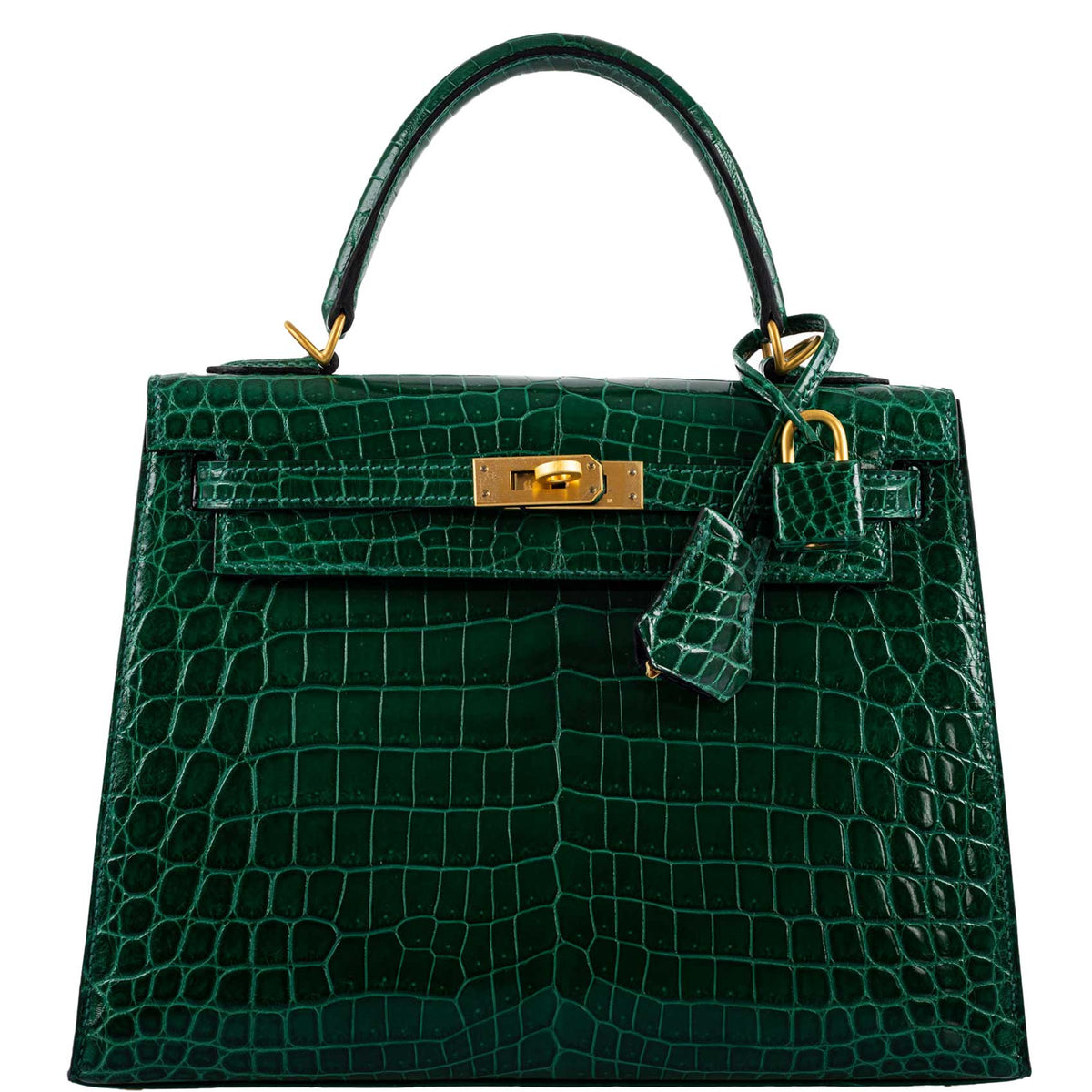 Hermes Kelly 25 HSS Sellier Emerald Nilo Crocodile & Cassis Brushed Gold Hardware Hermes