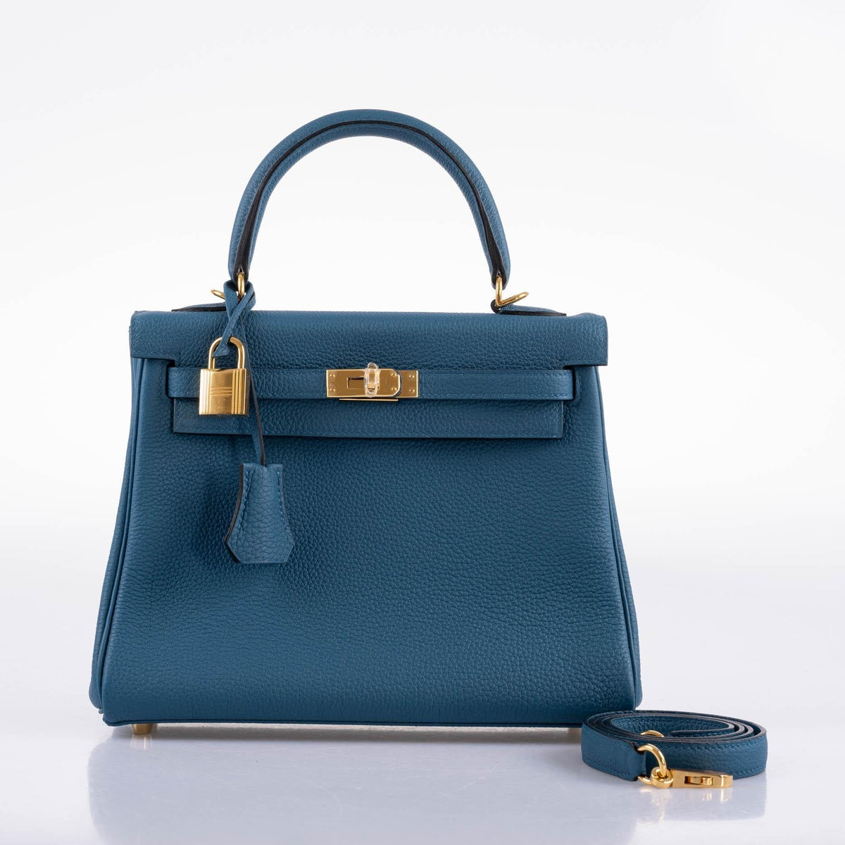 Hermes Kelly 25 Retourne Blue Colvert Togo Gold Hardware Hermes