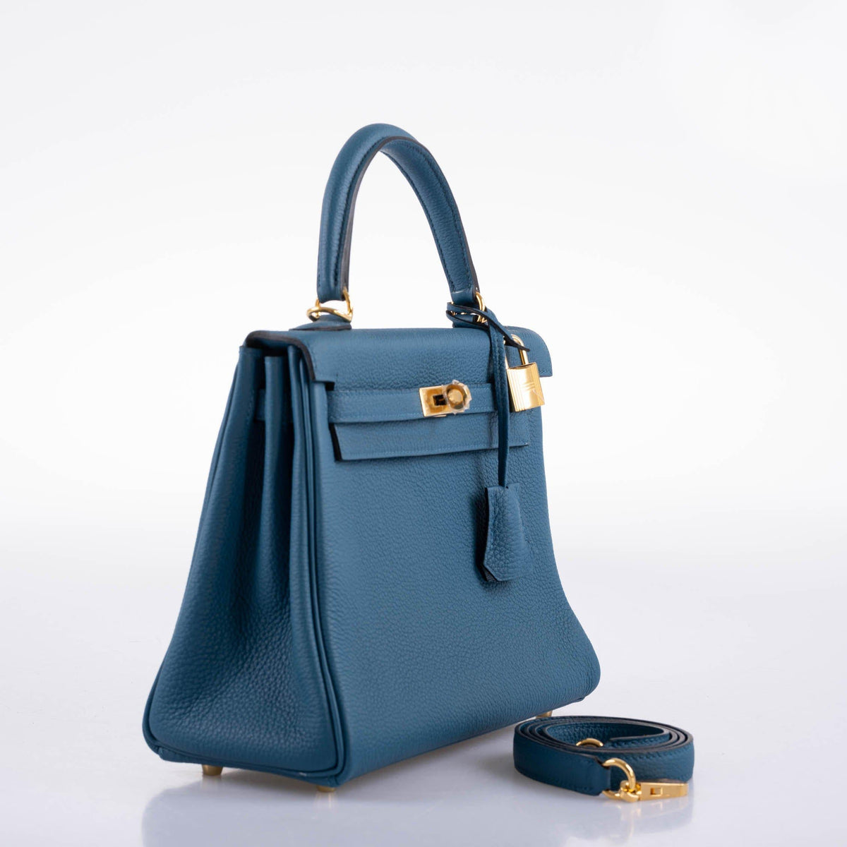 Hermes Kelly 25 Retourne Blue Colvert Togo Gold Hardware Hermes