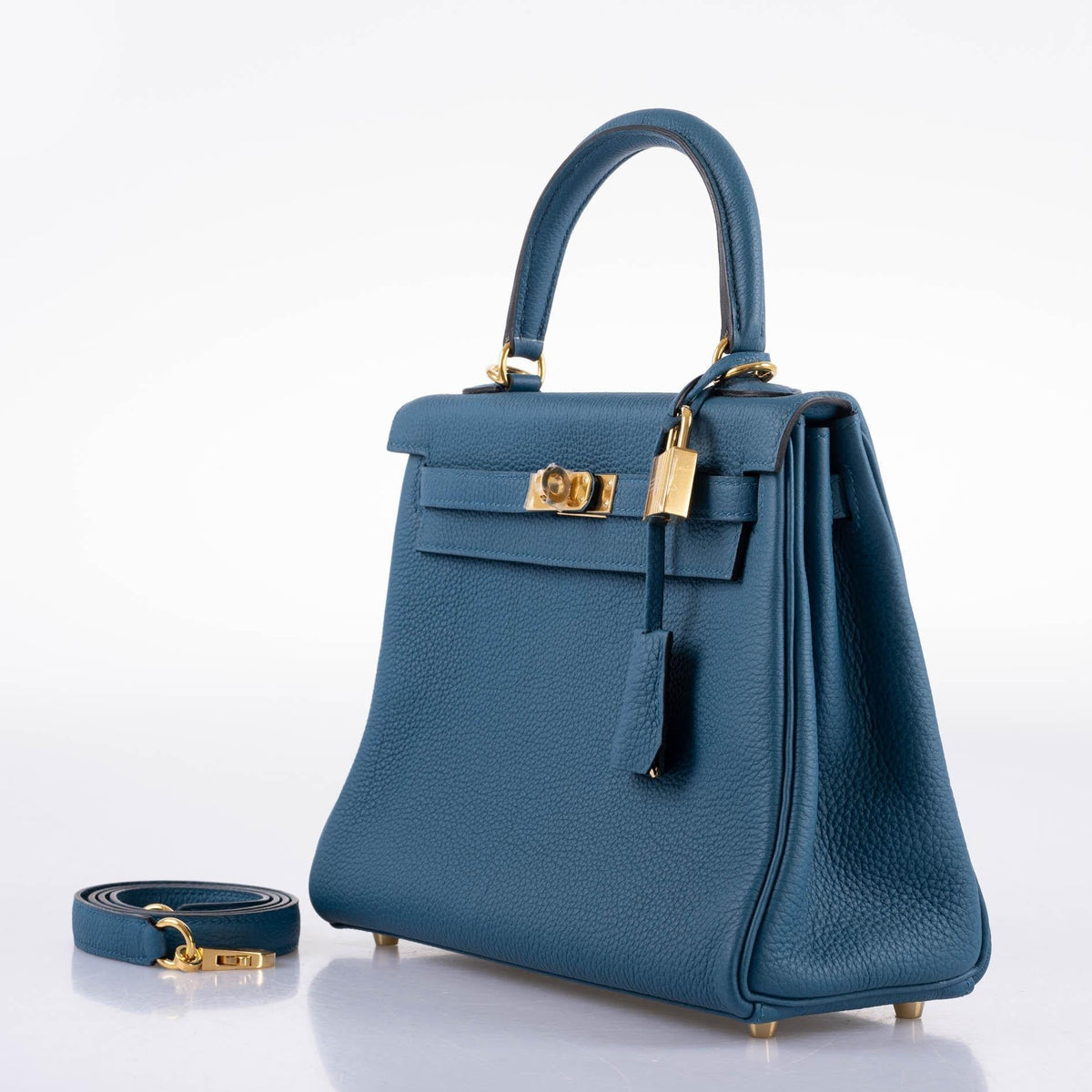 Hermes Kelly 25 Retourne Blue Colvert Togo Gold Hardware Hermes