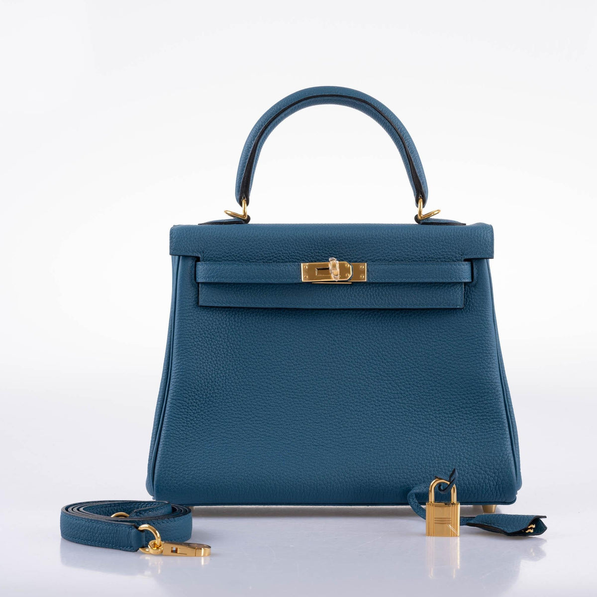 Hermes Kelly 25 Retourne Blue Colvert Togo Gold Hardware Hermes