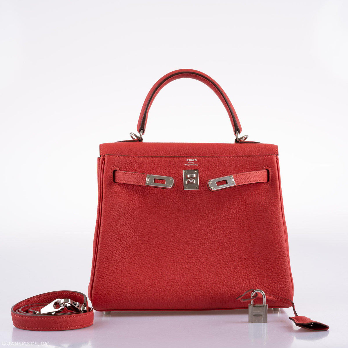 Hermes Kelly 25 Retourne Rouge Pivoine Togo Palladium Hardware Hermes