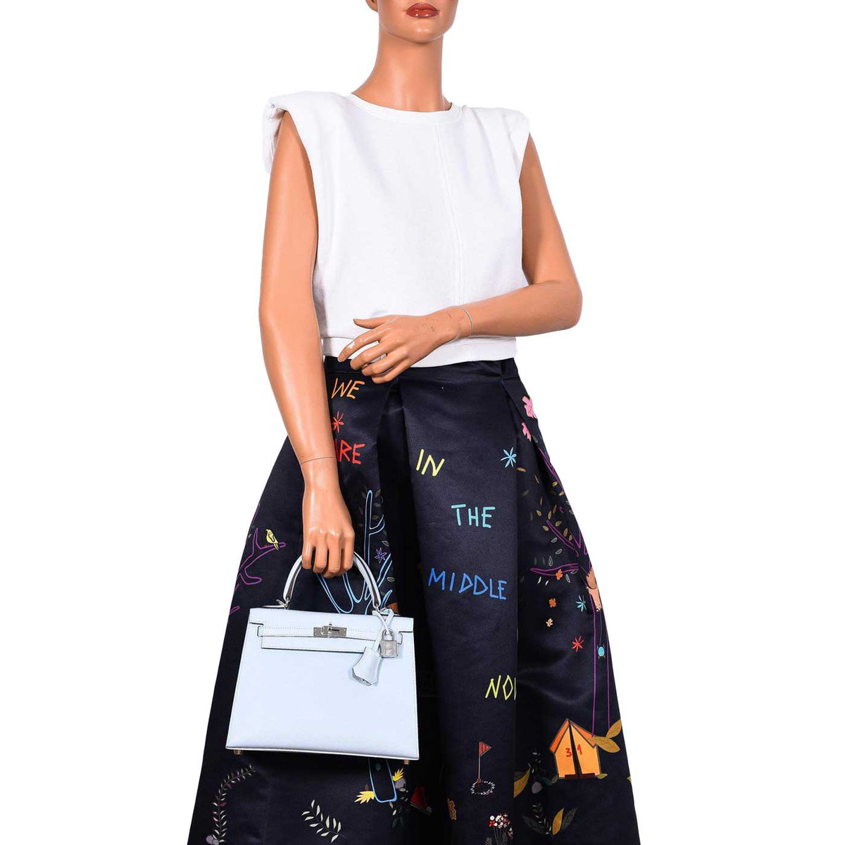 Hermes Kelly 25 Sellier Blue Brume Epsom Palladium Hardware Hermes