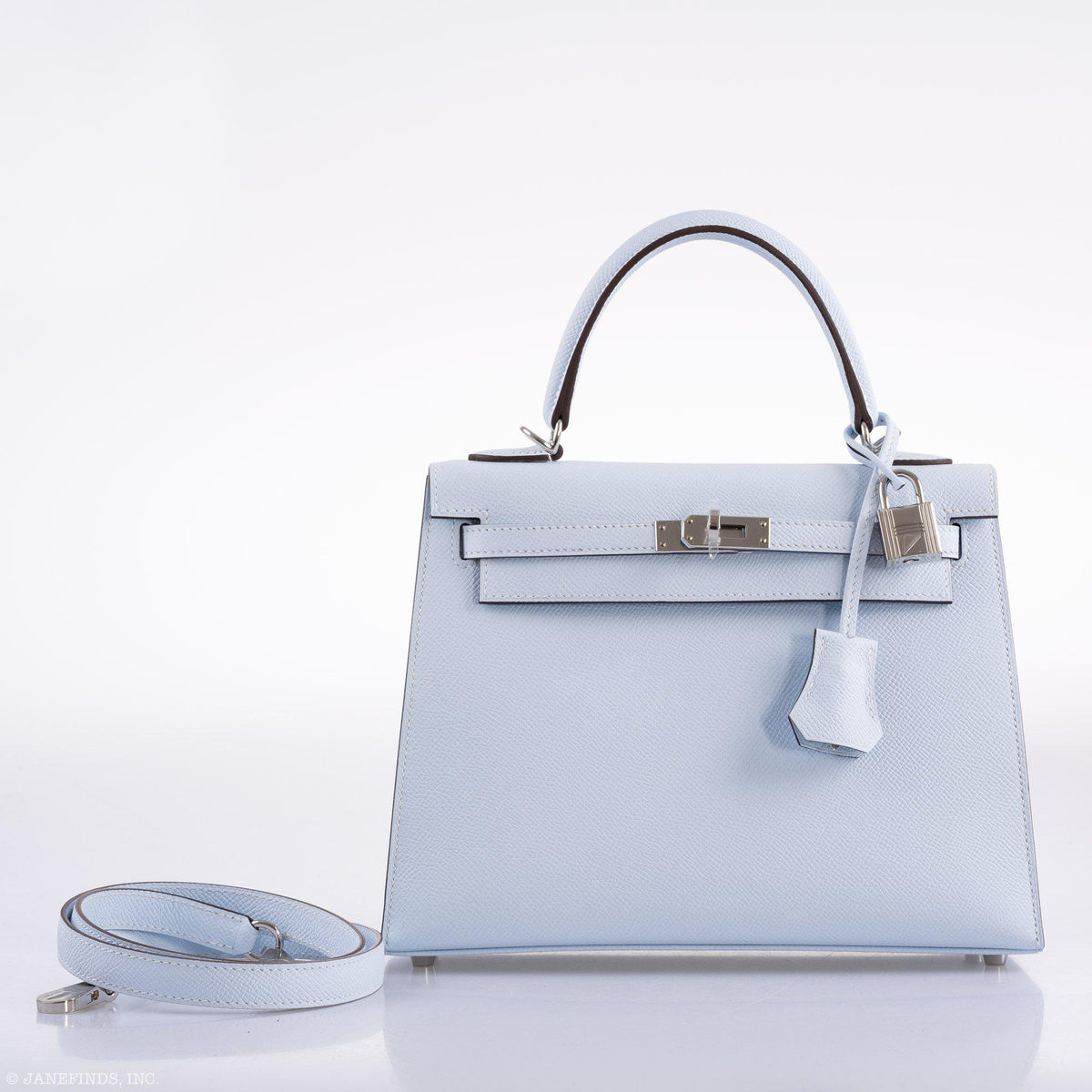 Hermes Kelly 25 Sellier Blue Brume Epsom Palladium Hardware Hermes