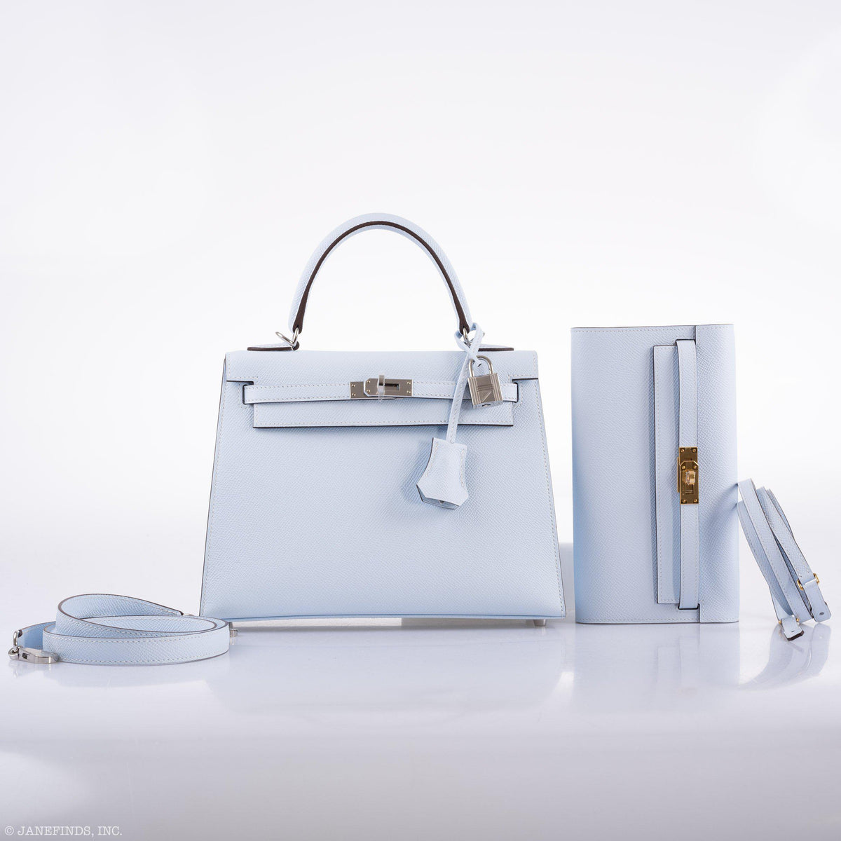 Hermes Kelly 25 Sellier Blue Brume Epsom Palladium Hardware Hermes