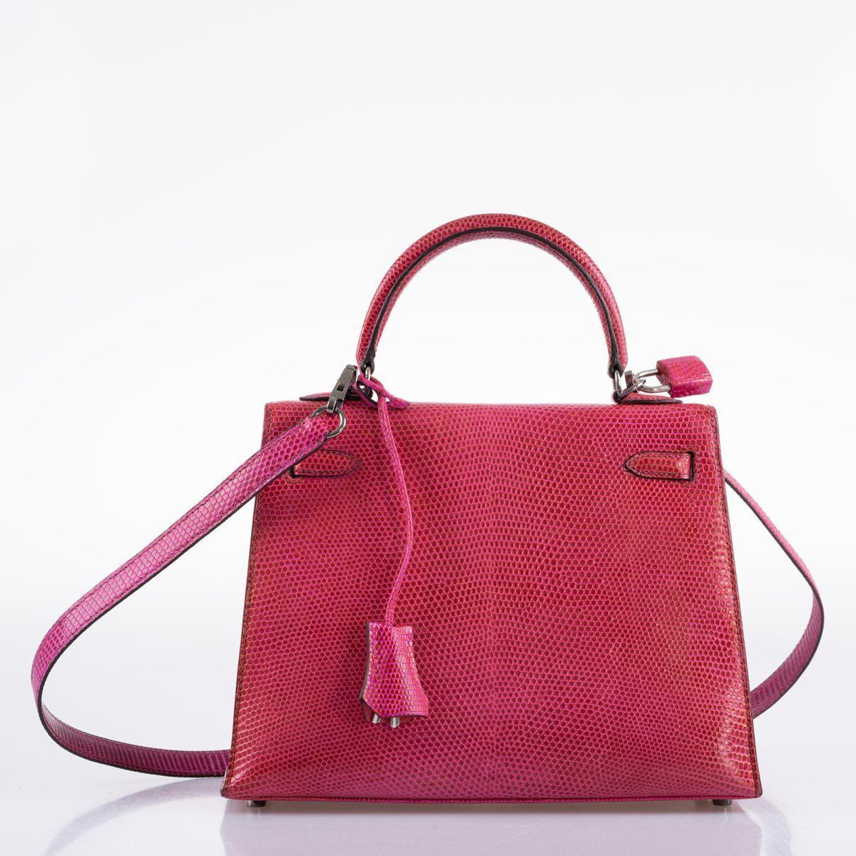 Hermes Kelly 25 Sellier Fuschia Pink Lizard Palladium Hardware Hermes