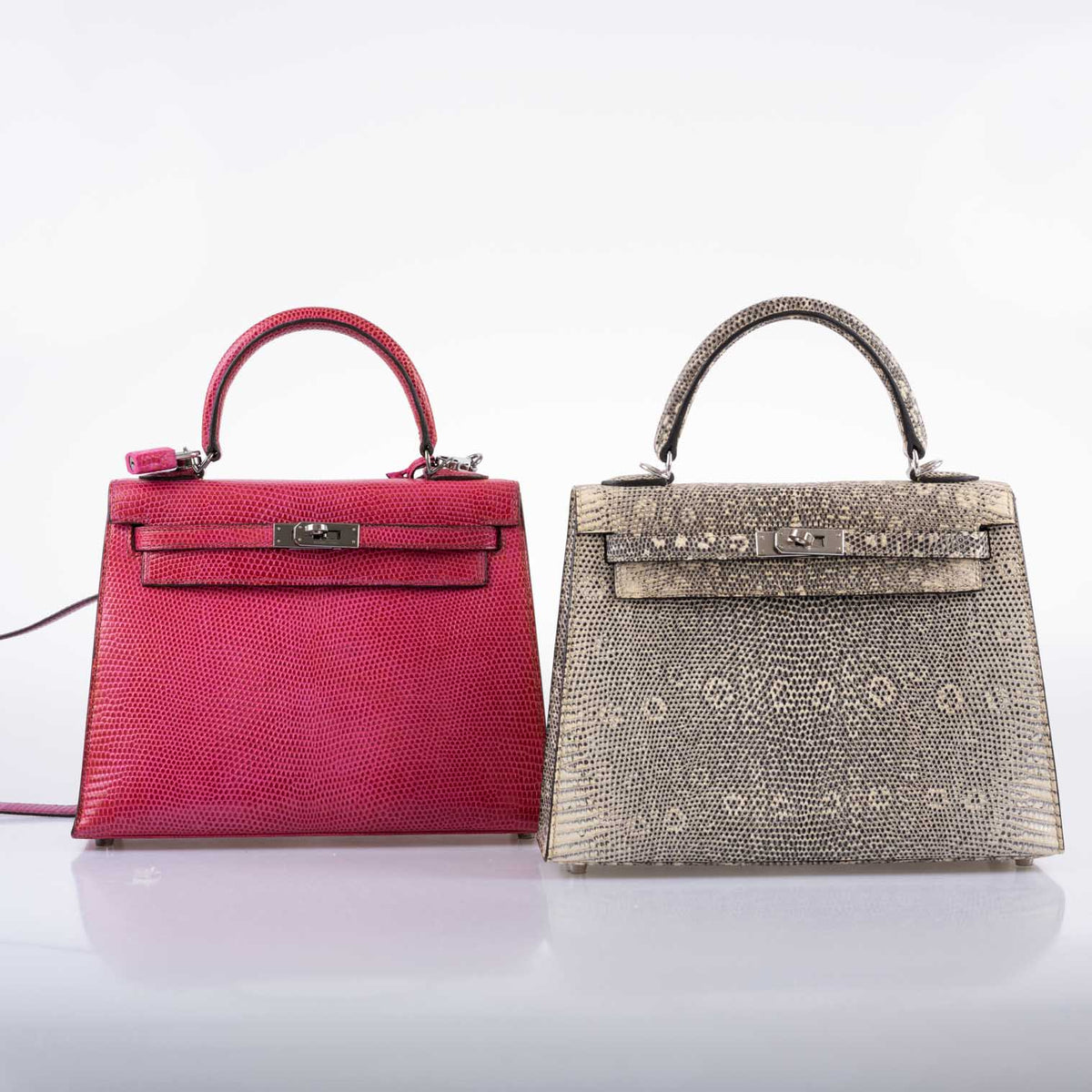 Hermes Kelly 25 Sellier Fuschia Pink Lizard Palladium Hardware Hermes