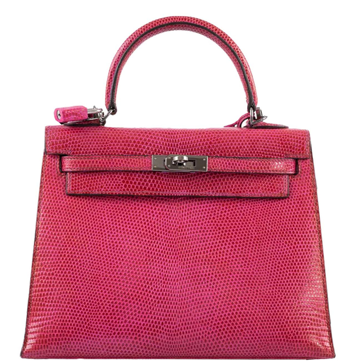 Hermes Kelly 25 Sellier Fuschia Pink Lizard Palladium Hardware Hermes