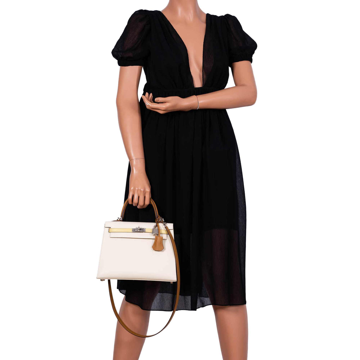 Hermes Kelly 25 Sellier Limited Edition Tri-Color Nata, Jaune Poussin and Sesame Epsom Palladium Hardware Hermes