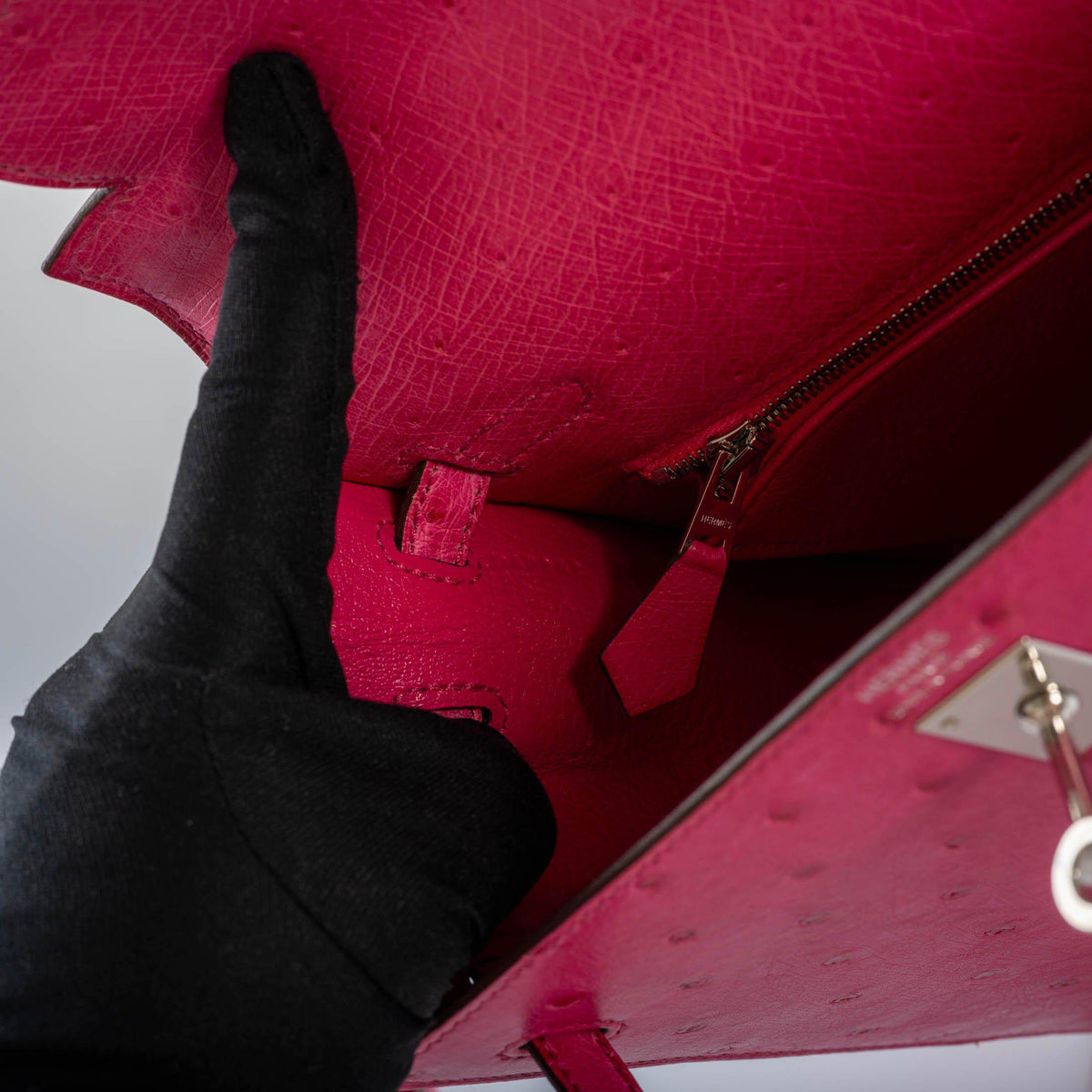 Hermes Kelly 25 Sellier Rose Tyrien Ostrich with Palladium Hardware Hermes