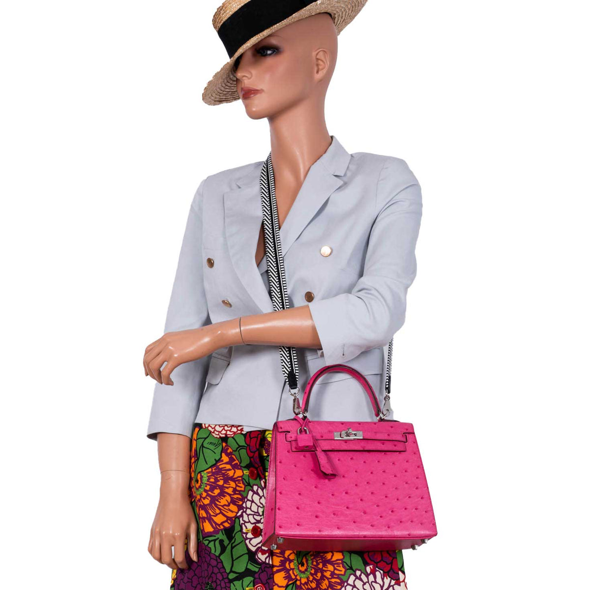 Hermes Kelly 25 Sellier Rose Tyrien Ostrich with Palladium Hardware Hermes