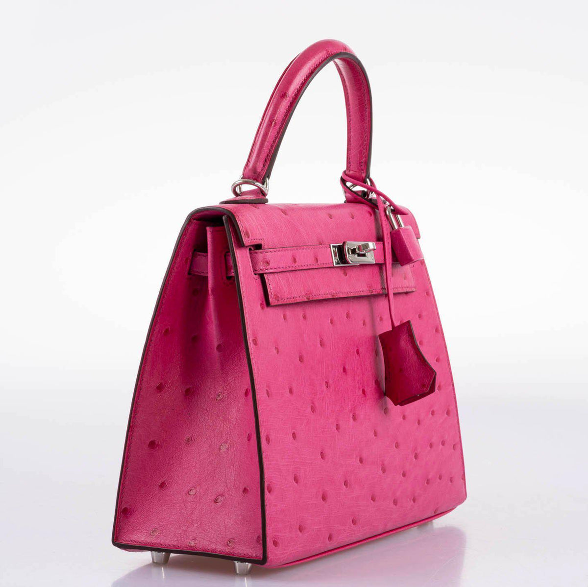 Hermes Kelly 25 Sellier Rose Tyrien Ostrich with Palladium Hardware Hermes