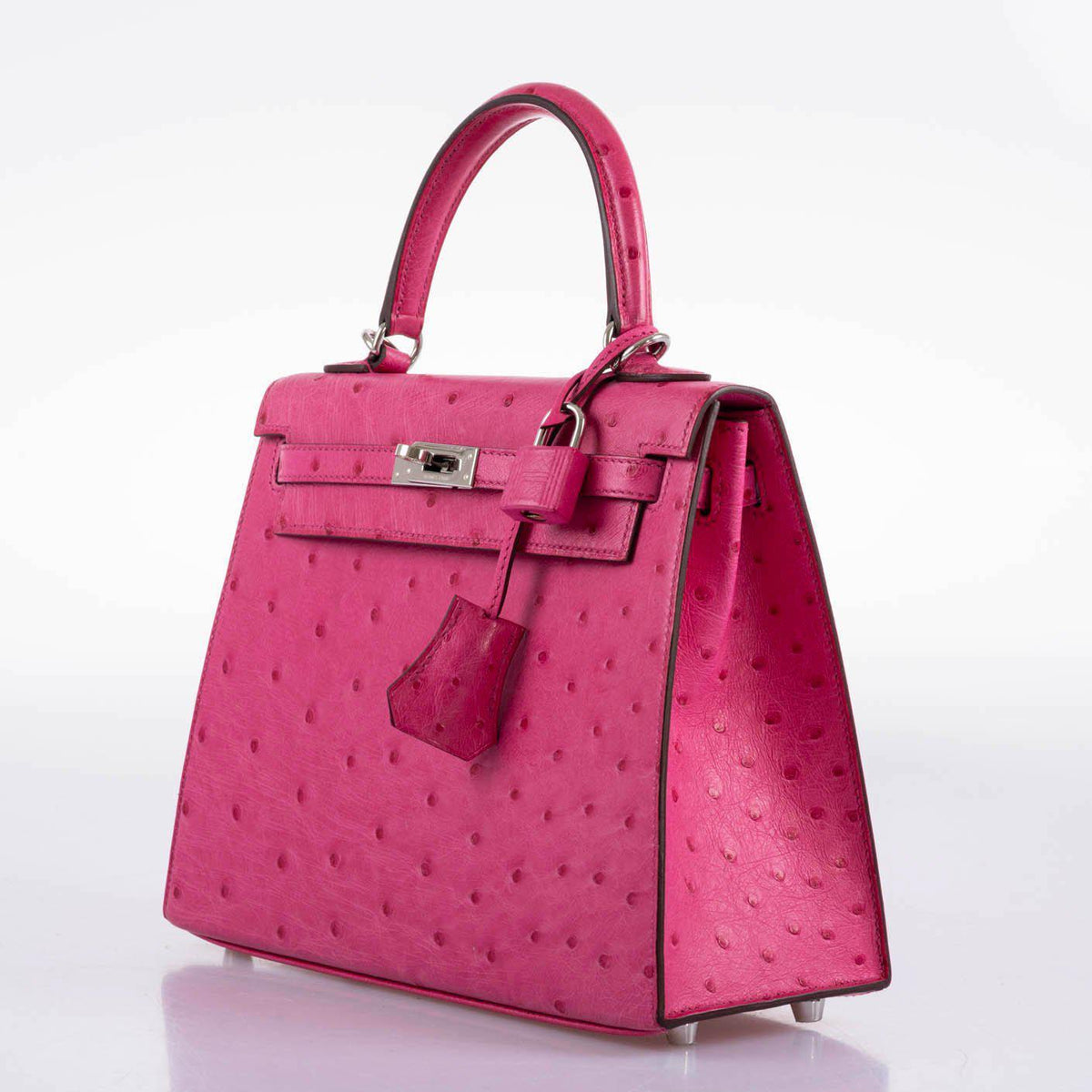 Hermes Kelly 25 Sellier Rose Tyrien Ostrich with Palladium Hardware Hermes