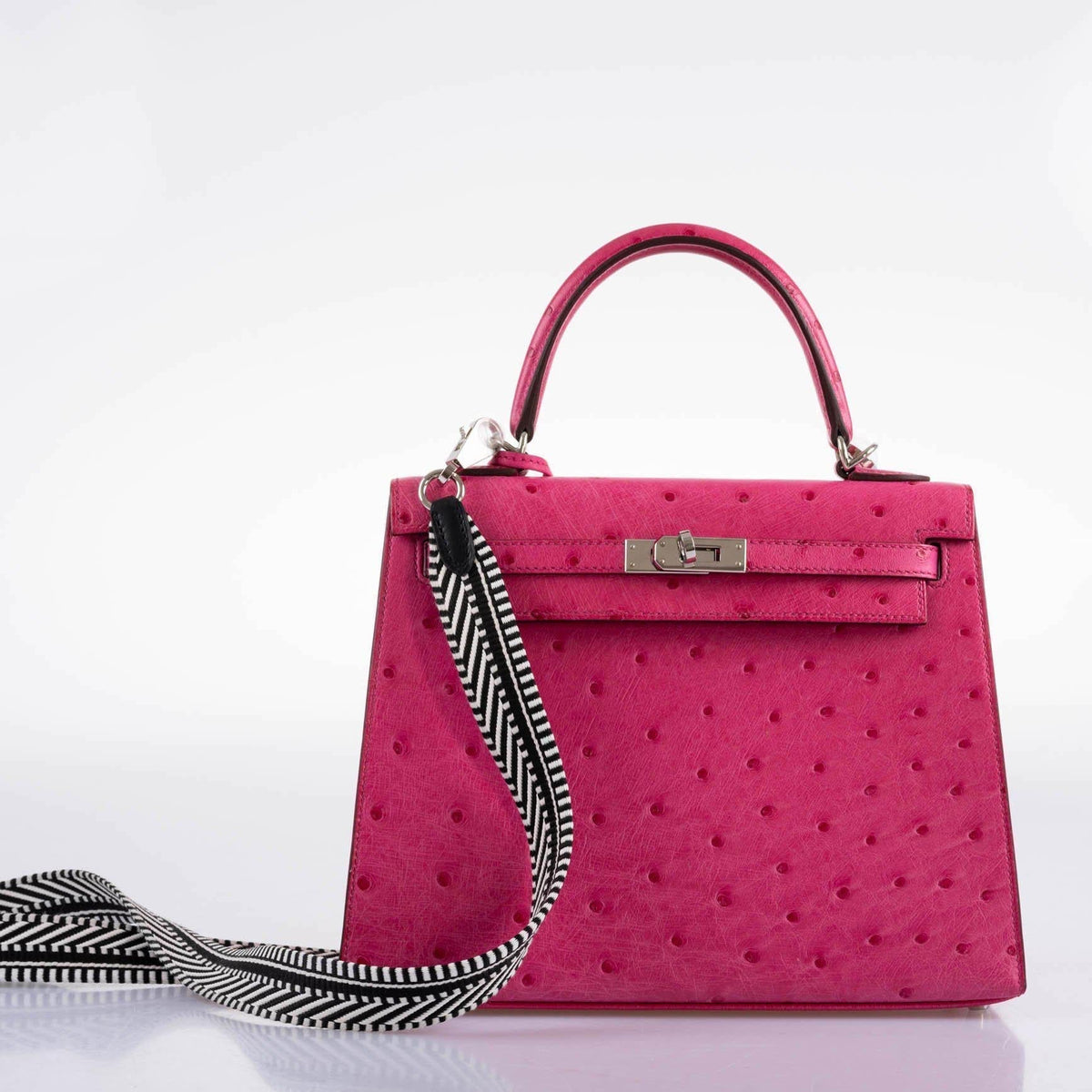 Hermes Kelly 25 Sellier Rose Tyrien Ostrich with Palladium Hardware Hermes