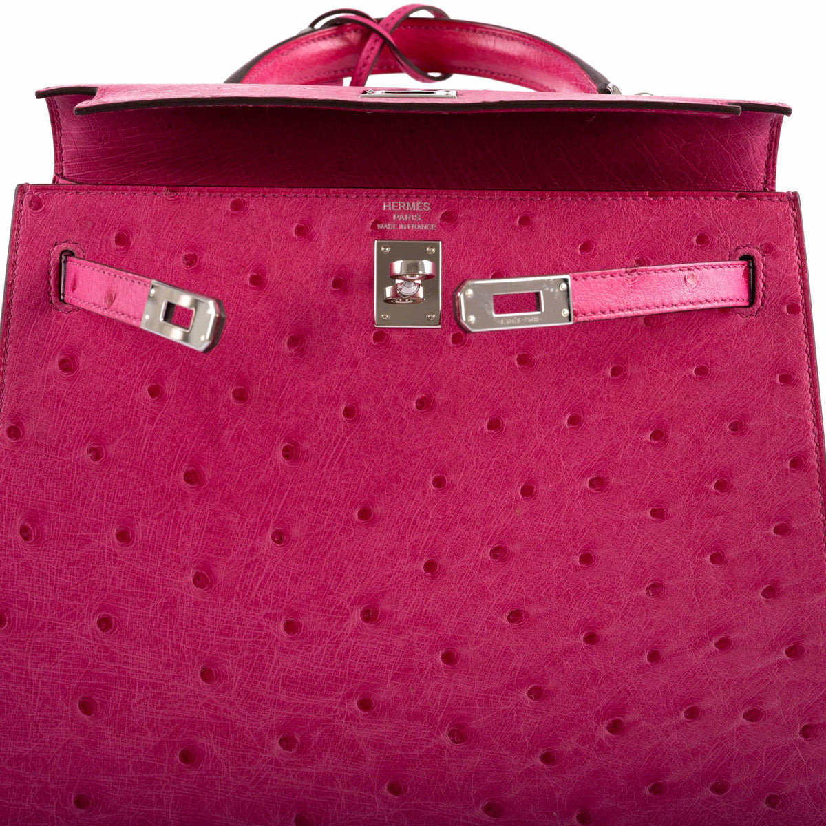 Hermes Kelly 25 Sellier Rose Tyrien Ostrich with Palladium Hardware Hermes