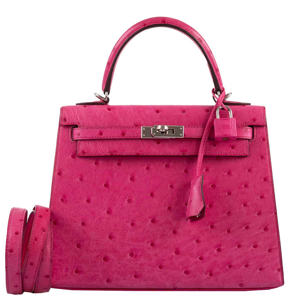 Hermes Kelly 25 Sellier Rose Tyrien Ostrich with Palladium Hardware Hermes