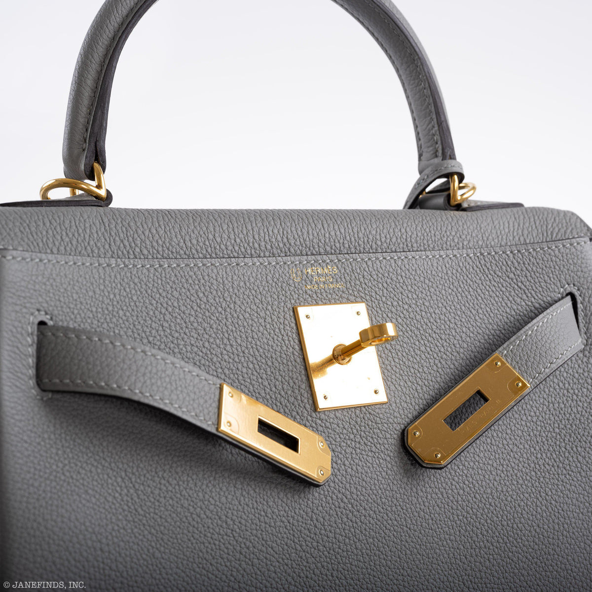 Hermes Kelly 28 HSS Retourne Gris Mouette Togo & Black Interior Gold Palladium Hardware Hermes