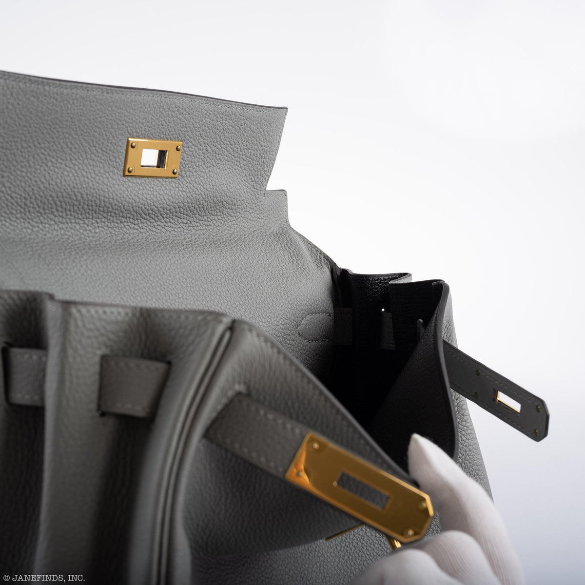 Hermes Kelly 28 HSS Retourne Gris Mouette Togo & Black Interior Gold Palladium Hardware Hermes