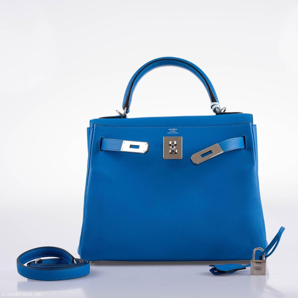 Hermes Kelly 28 Retourne Blue Hydra Evercolor leather Palladium Hardware Hermes