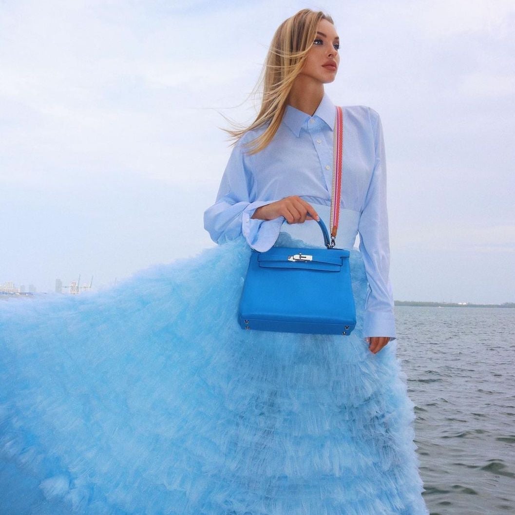 Hermes Kelly 28 Retourne Blue Hydra Evercolor leather Palladium Hardware Hermes
