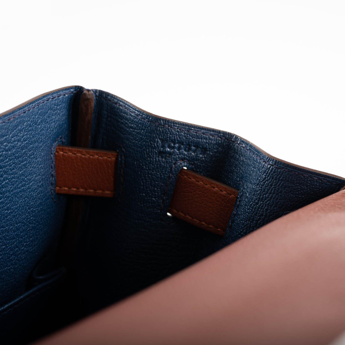 Hermes Kelly 28 Retourne Sienne Verso Deep Blue Evercolor leather with Palladium Hardware Hermes