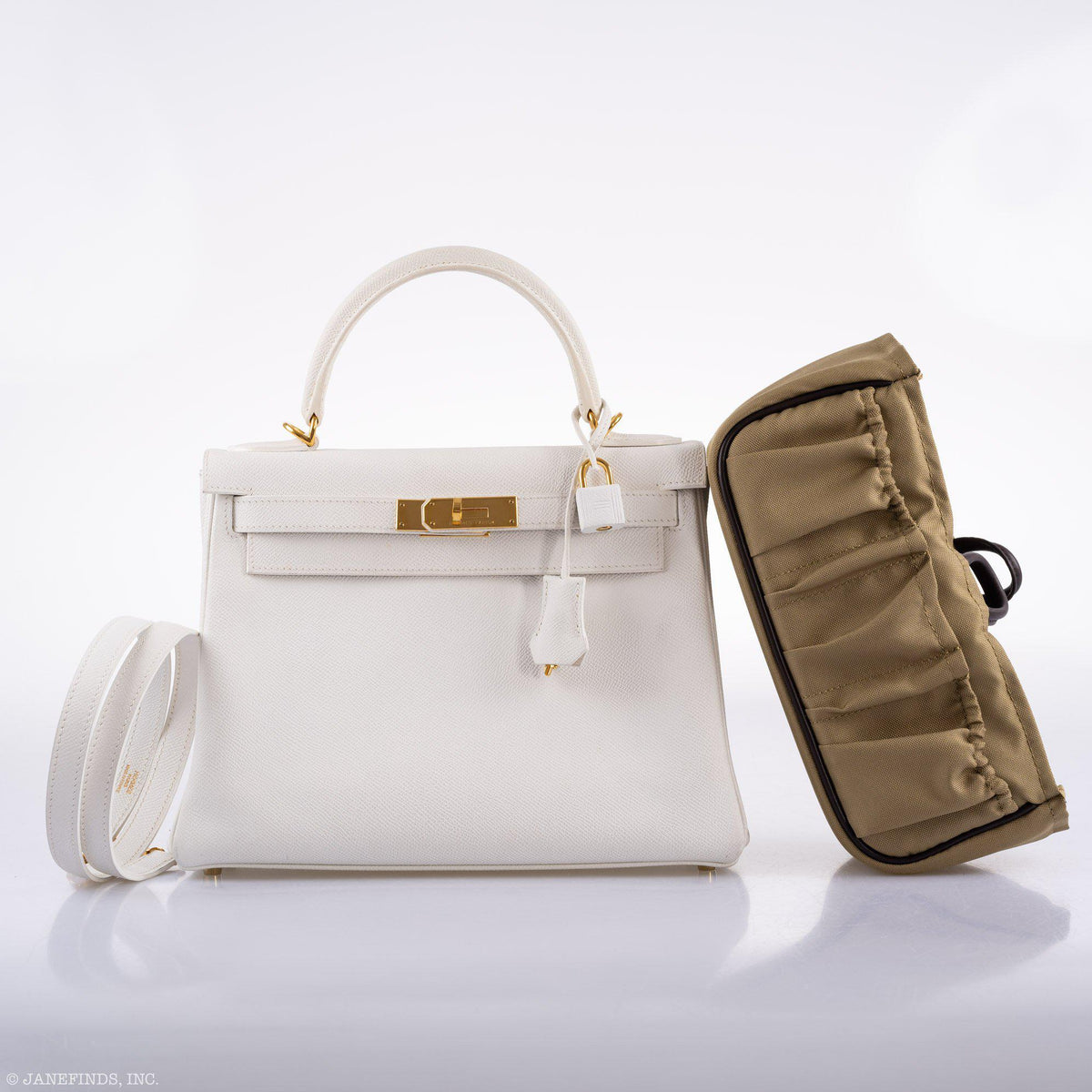 Hermes Kelly 28 Retourne White Epsom with Gold Hardware Hermes