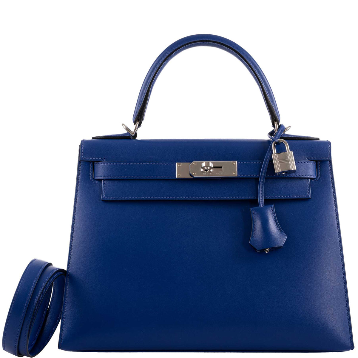 Hermes Kelly 28 Sellier Blue Electric Tadelakt leather Palladium Hardware Hermes