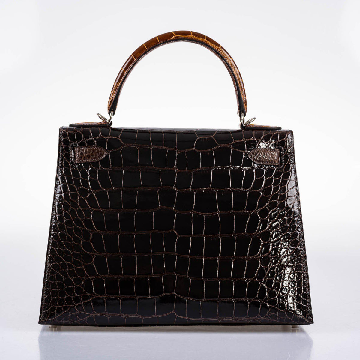 Hermes Kelly 28 Sellier Macassar, Ebene, Miel and Rose Extreme Alligator Palladium Hardware Hermes