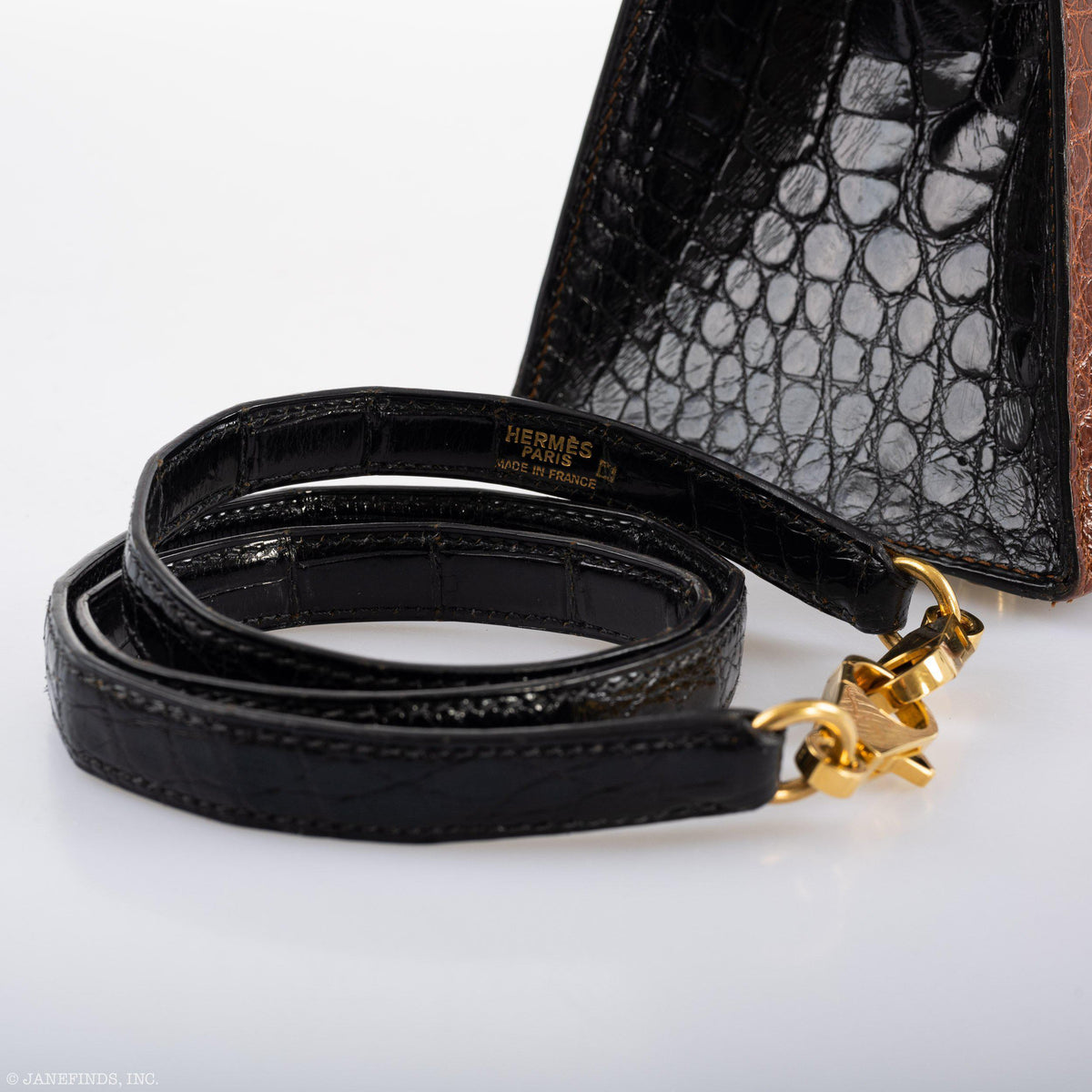 Hermes Kelly 28 Sellier Miel, Graphite & Black Alligator with Gold Hardware Hermes
